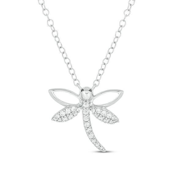 Diamond Dragonfly Necklace 1/10 ct tw Sterling Silver 18"