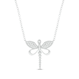 Diamond Dragonfly Necklace 1/6 ct tw Sterling Silver 18&quot;