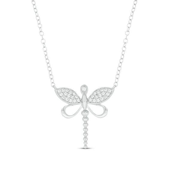 Diamond Dragonfly Necklace 1/6 ct tw Sterling Silver 18"