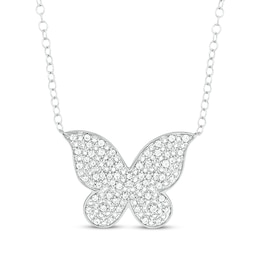 Diamond Butterfly Necklace 1/5 ct tw 10K White Gold 18&quot;