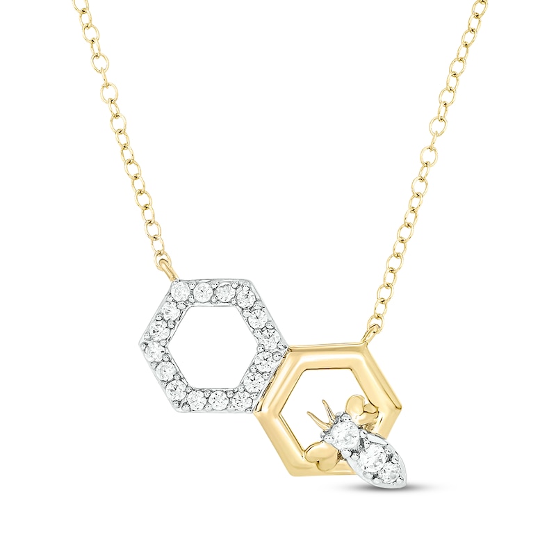 Main Image 1 of Diamond Honeycomb & Bee Necklace 1/5 ct tw 10K Yellow Gold 18&quot;