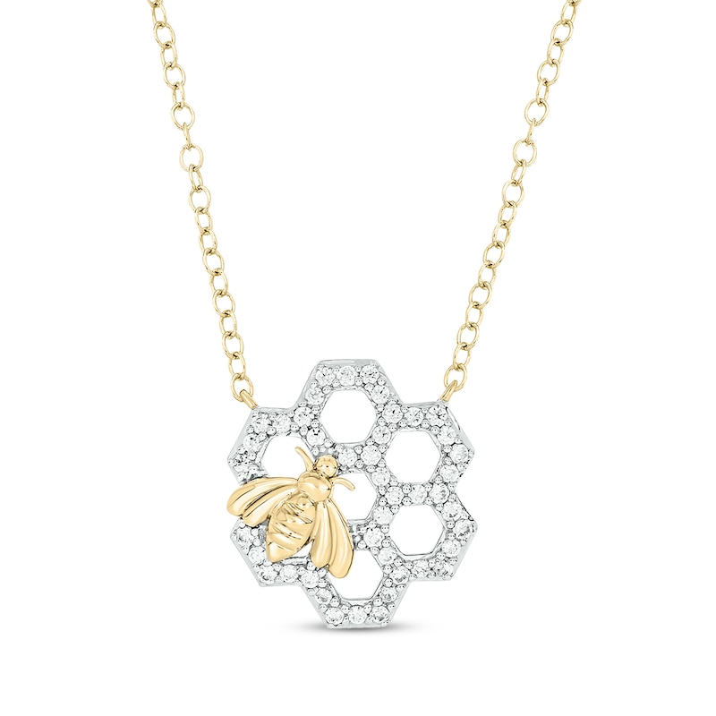 Main Image 1 of Diamond Honeycomb & Bee Necklace 1/4 ct tw 10K Yellow Gold 18&quot;