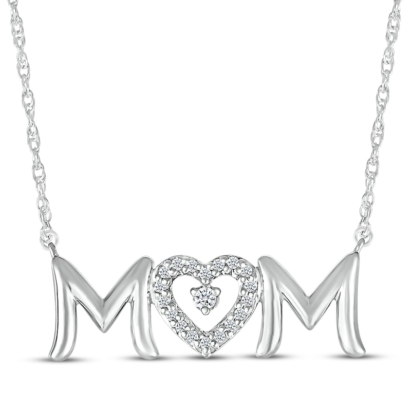 Main Image 1 of Diamond &quot;Mom&quot; Heart Necklace 1/15 ct tw Sterling Silver 18&quot;