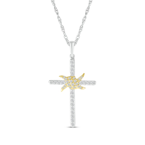 Diamond Cross Spiral Twist Necklace 1/4 ct tw Sterling Silver & 10K Yellow Gold 18"