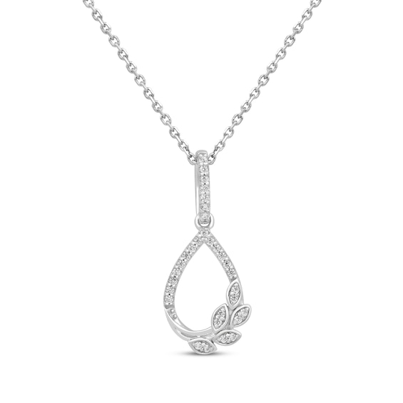 Diamond Teardrop Branch & Leaf Necklace 1/15 ct tw Sterling Silver 18"