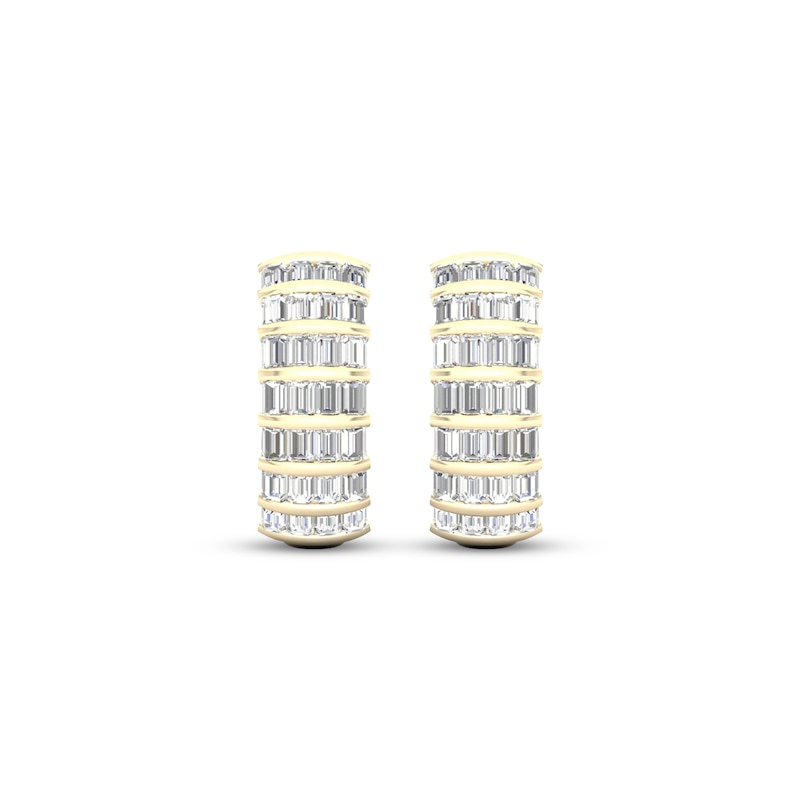 Main Image 2 of Men's Baguette-Cut Diamond Hoop Earrings 1 ct tw 14K Yellow Gold