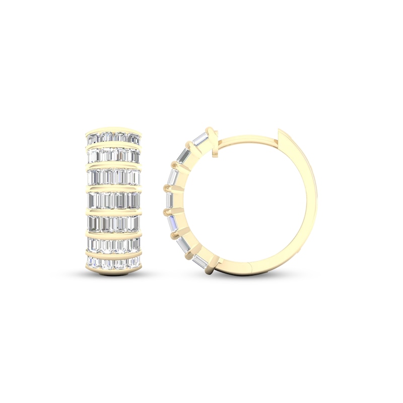 Main Image 3 of Men's Baguette-Cut Diamond Hoop Earrings 1 ct tw 14K Yellow Gold