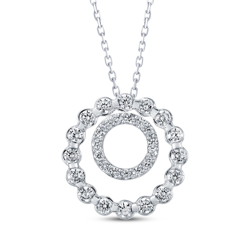 Diamond Double Circle Necklace 1/3 ct tw 10K White Gold 18"