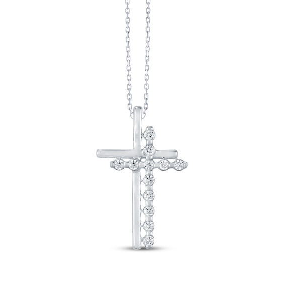 Diamond Offset Crosses Necklace 1/4 ct tw 10K White Gold 18"