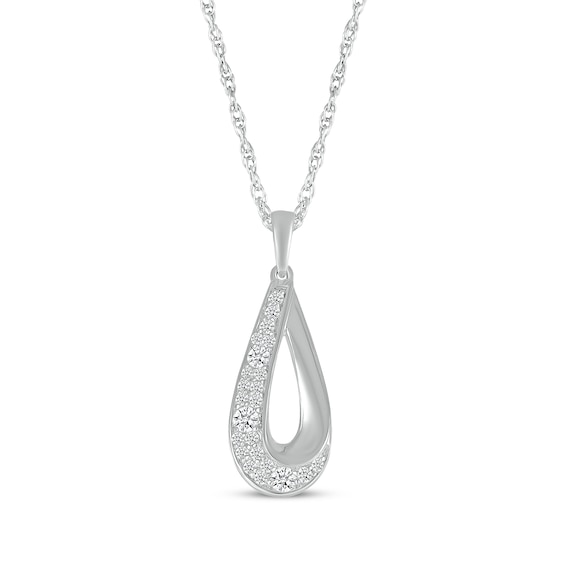 Diamond Cobblestone Twist Teardrop Necklace 1/4 ct tw 10K White Gold 18"