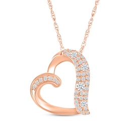 Diamond Cobblestone Tilted Heart Necklace 1/3 ct tw 10K Rose Gold 18&quot;