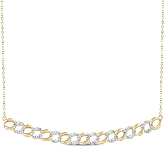 Diamond Alternating Curb Link Necklace 1/4 ct tw 10K Yellow Gold 19"