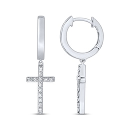 Men's Diamond Cross Dangle Earrings 1/4 ct tw Sterling Silver