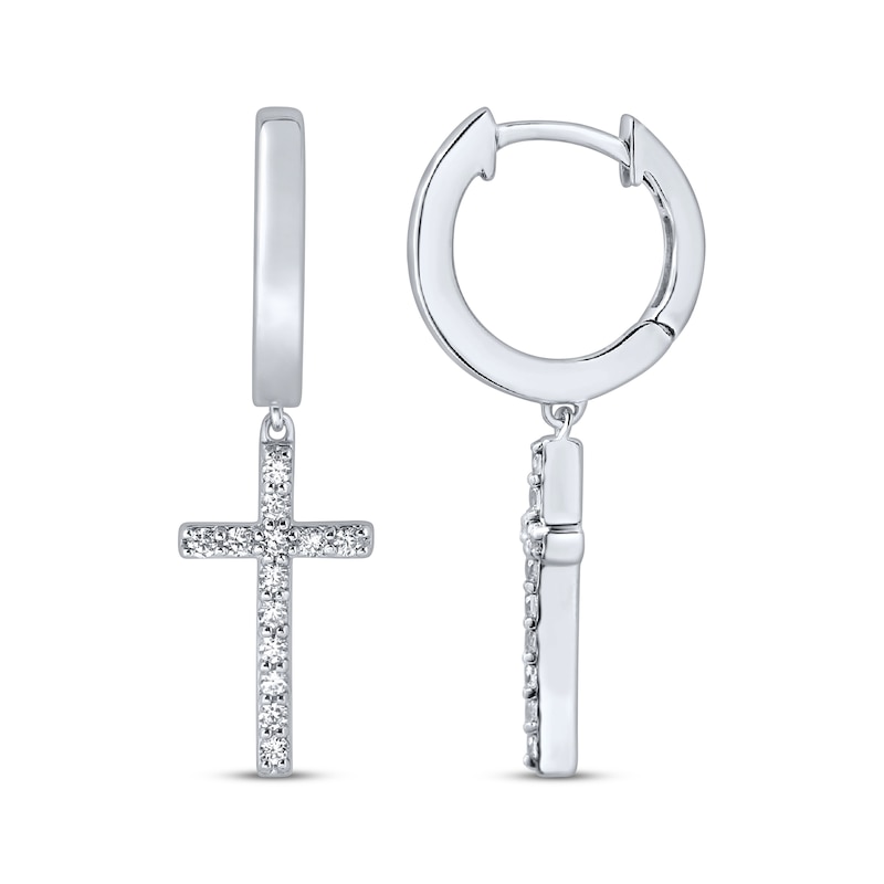 Main Image 1 of Men's Diamond Cross Dangle Earrings 1/4 ct tw Sterling Silver