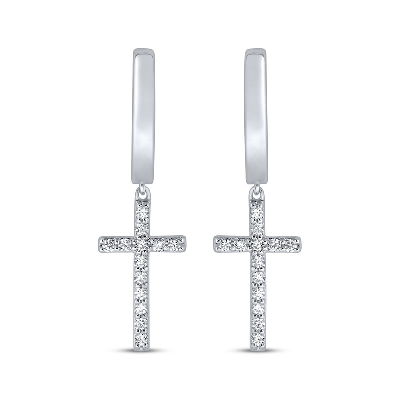 Main Image 2 of Men's Diamond Cross Dangle Earrings 1/4 ct tw Sterling Silver