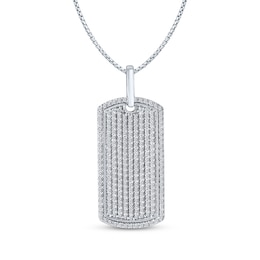 Men's Diamond Dog Tag Necklace 2 ct tw Sterling Silver 22&quot;