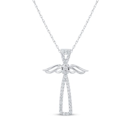 Diamond Winged Cross Necklace 1/4 ct tw 10K White Gold 18&quot;