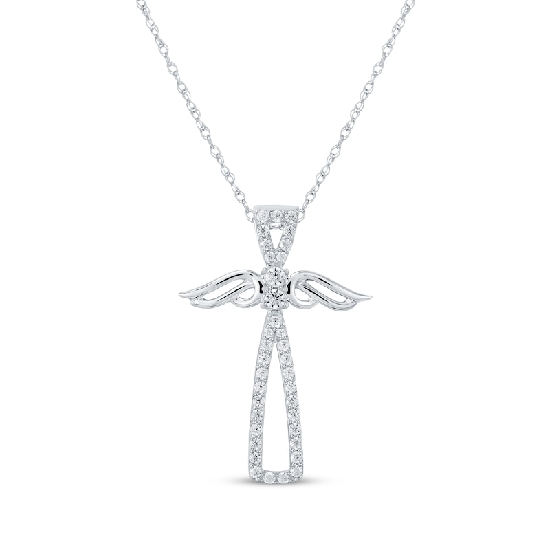 Main Image 1 of Diamond Winged Cross Necklace 1/4 ct tw 10K White Gold 18&quot;