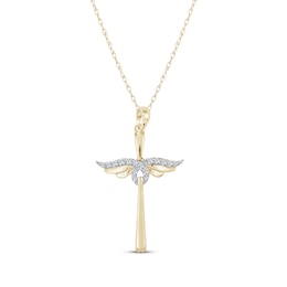 Diamond Winged Cross Necklace 1/15 ct tw 10K Yellow Gold 18&quot;