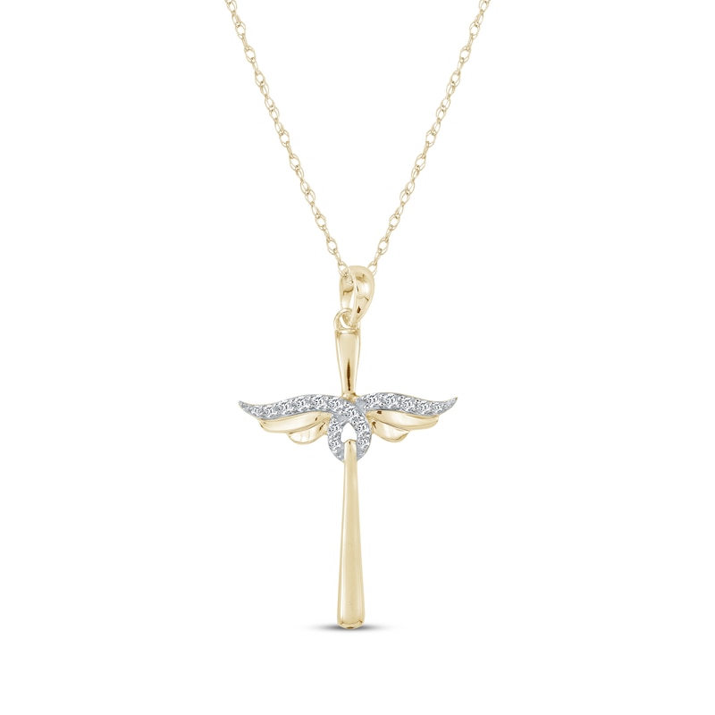 Main Image 1 of Diamond Winged Cross Necklace 1/15 ct tw 10K Yellow Gold 18&quot;