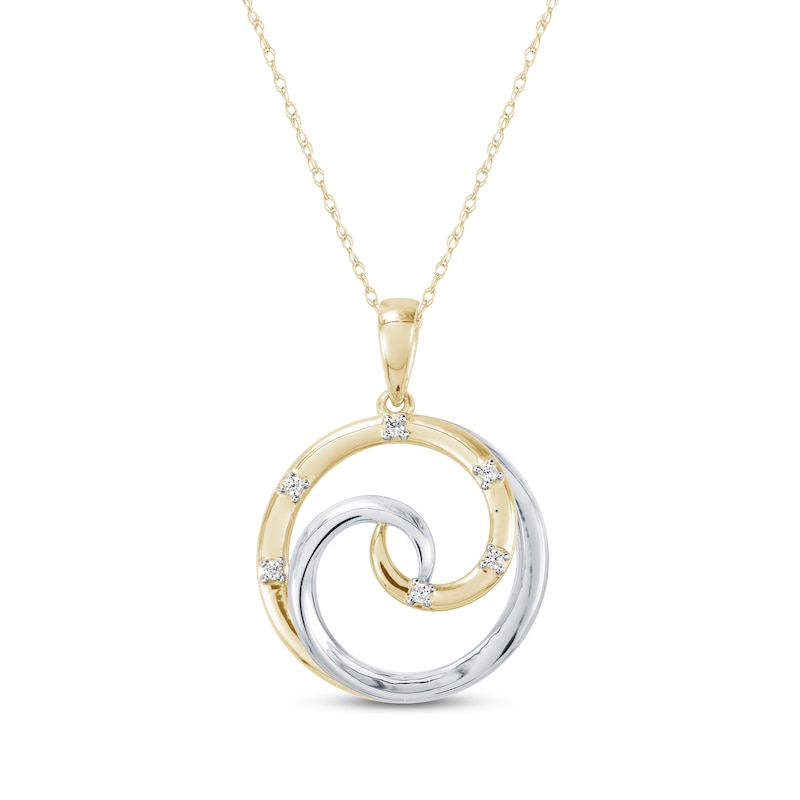 Main Image 1 of Diamond Accent Swirl Circle Necklace 10K Two-Tone Gold 18&quot;