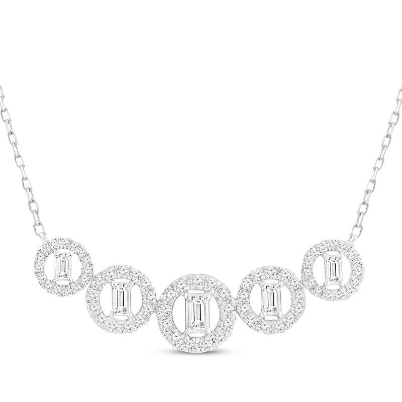 Main Image 1 of Round & Baguette-Cut Diamond Circles Necklace 1/3 ct tw 10K White Gold 18&quot;