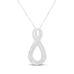 Round & Baguette-Cut Diamond Infinity Pendant 1/3 ct tw 10K White Gold 18&quot;