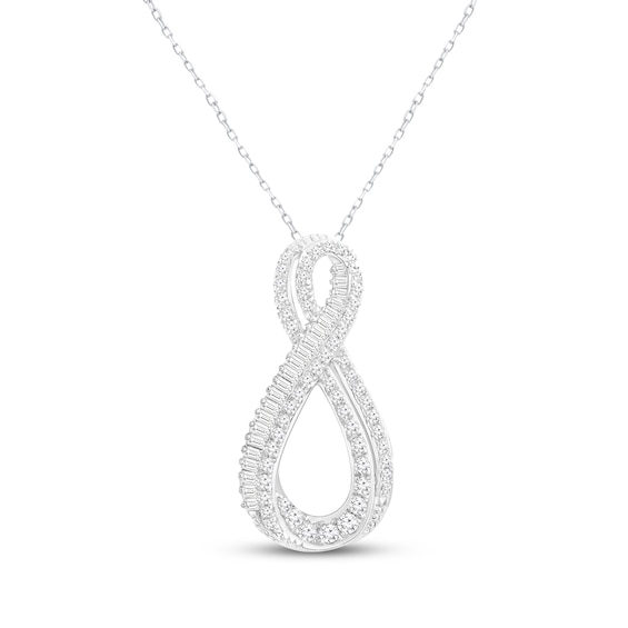 Round & Baguette-Cut Diamond Infinity Pendant 1/3 ct tw 10K White Gold 18"