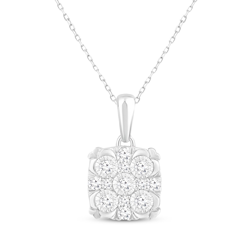 Main Image 1 of Multi-Diamond Cushion-Shaped Necklace 1/5 ct tw Sterling Silver 18&quot;