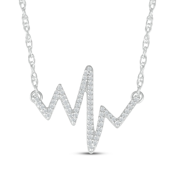Diamond Heartbeat Necklace 1/10 ct tw 10K White Gold 18"