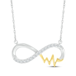 Diamond Infinity with Heartbeat Necklace 1/6 ct tw Sterling Silver & 10K Yellow Gold 18&quot;