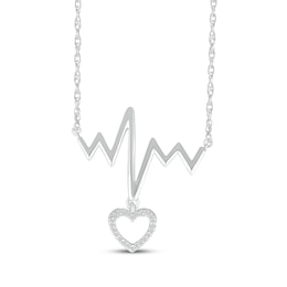 Diamond Heartbeat with Heart Dangle Necklace 1/20 ct tw Sterling Silver 18&quot;