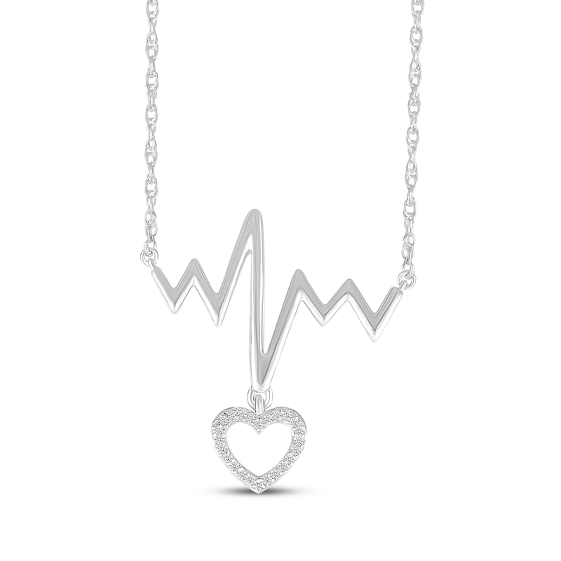 Main Image 1 of Diamond Heartbeat with Heart Dangle Necklace 1/20 ct tw Sterling Silver 18&quot;