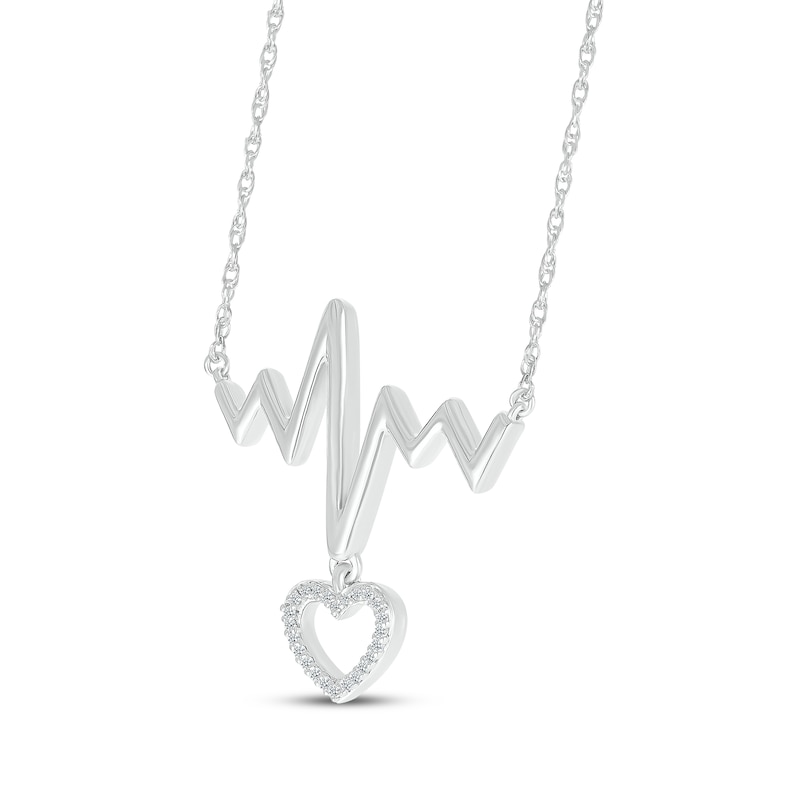 Main Image 2 of Diamond Heartbeat with Heart Dangle Necklace 1/20 ct tw Sterling Silver 18&quot;