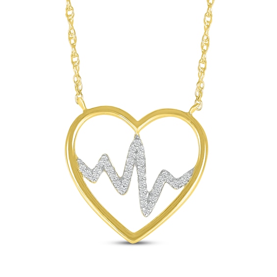 Diamond Heart Outline with Heartbeat Necklace 1/15 ct tw 10K Two-Tone Gold 18"