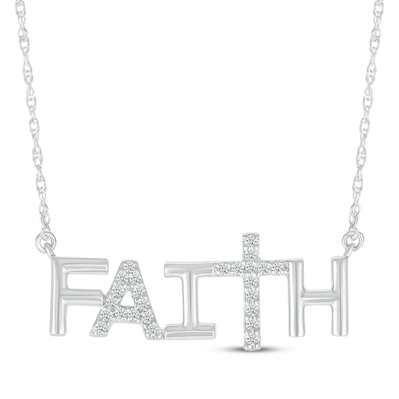 Diamond "Faith" Necklace 1/10 ct tw Sterling Silver 18"