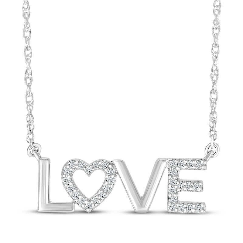 Main Image 1 of Diamond &quot;Love&quot; Heart Necklace 1/15 ct tw Sterling Silver 18&quot;