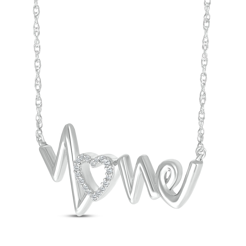 Diamond Heartbeat "Love" Necklace 1/20 ct tw 10K White Gold 18"