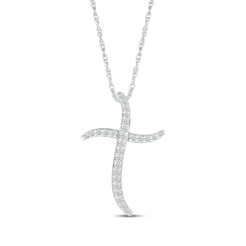 Main Image 1 of Diamond Wavy Cross Necklace 1/5 ct tw 10K White Gold 18&quot;