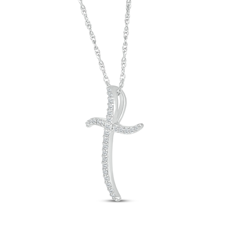 Main Image 2 of Diamond Wavy Cross Necklace 1/5 ct tw 10K White Gold 18&quot;