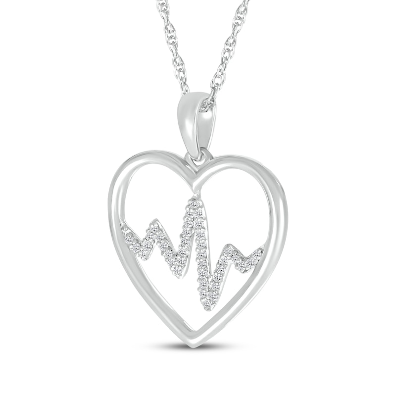 Main Image 2 of Diamond Heart Outline with Heartbeat Necklace 1/15 ct tw 10K White Gold 18&quot;