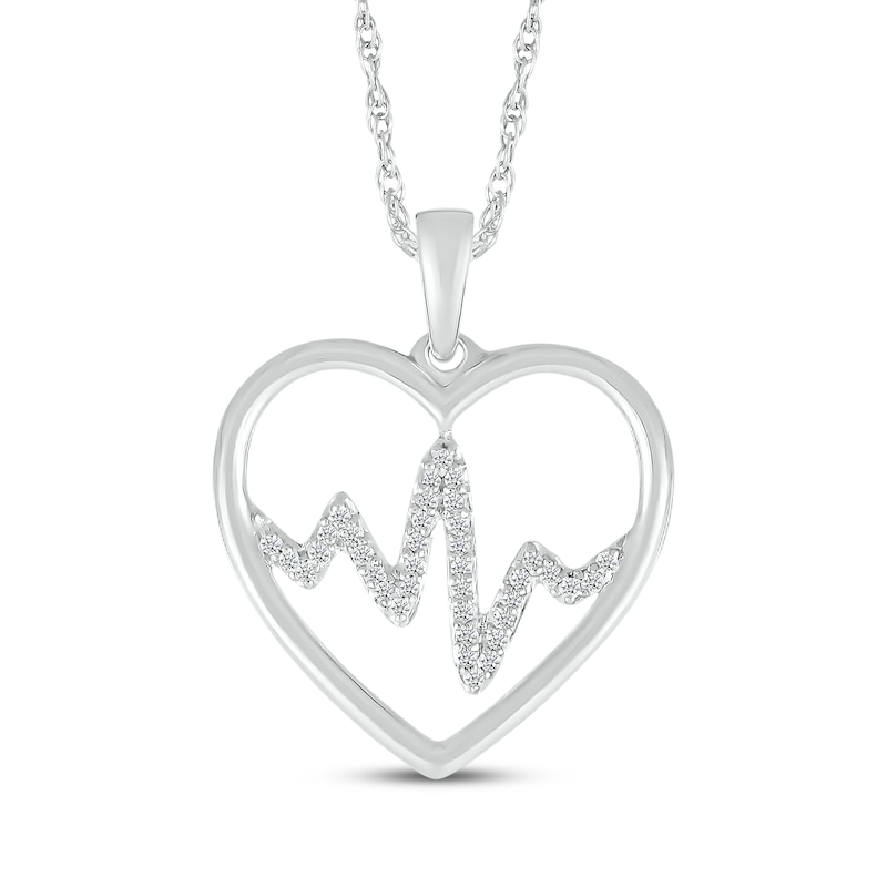 Main Image 1 of Diamond Heart Outline with Heartbeat Necklace 1/15 ct tw Sterling Silver 18&quot;