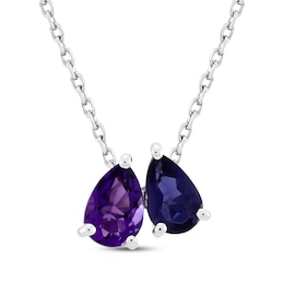 Toi et Moi Pear-Shaped Amethyst & Iolite Necklace 10K White Gold 18&quot;