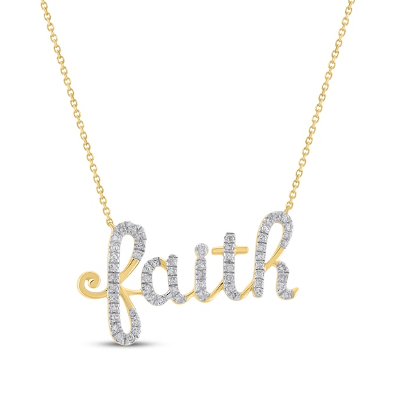 Diamond "Faith" Cursive Necklace 1/4 ct tw 10K Yellow Gold 18"