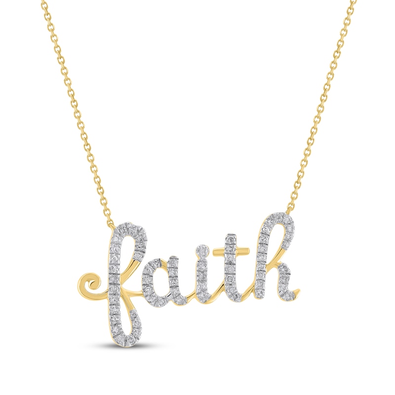 Main Image 1 of Diamond &quot;Faith&quot; Cursive Necklace 1/4 ct tw 10K Yellow Gold 18&quot;