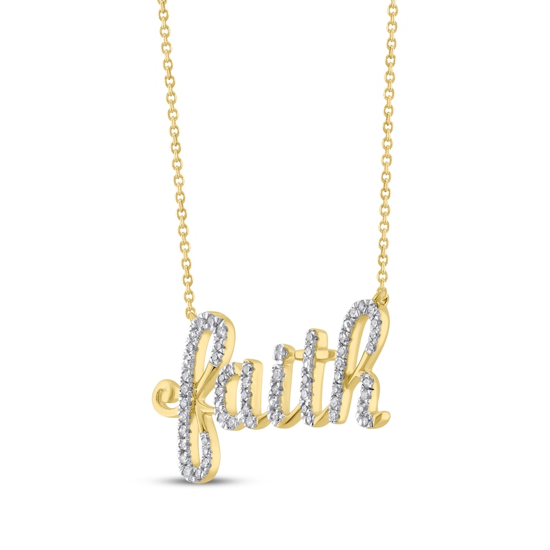 Main Image 2 of Diamond &quot;Faith&quot; Cursive Necklace 1/4 ct tw 10K Yellow Gold 18&quot;