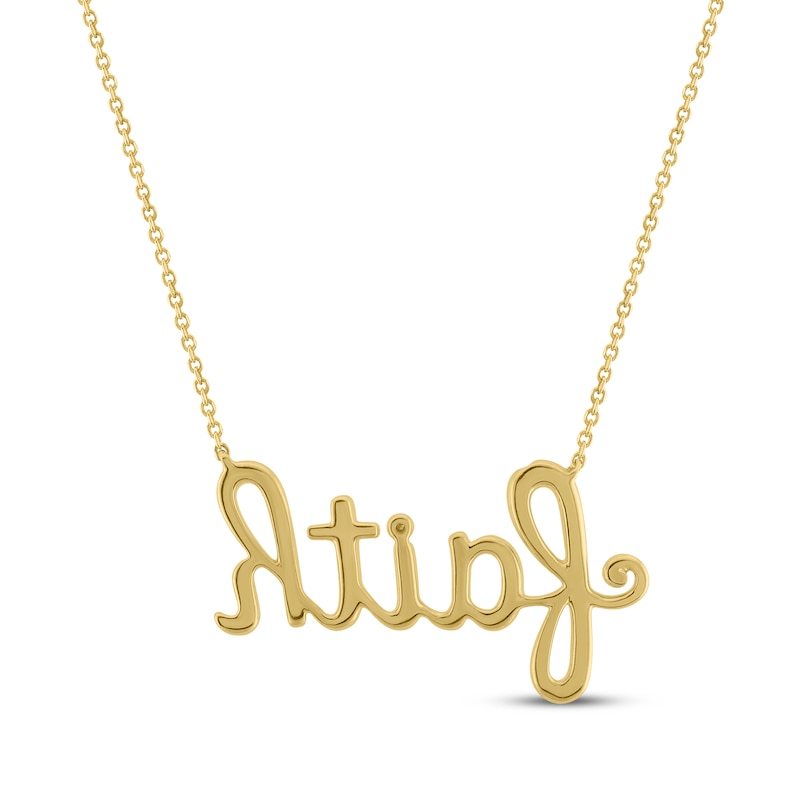 Main Image 3 of Diamond &quot;Faith&quot; Cursive Necklace 1/4 ct tw 10K Yellow Gold 18&quot;