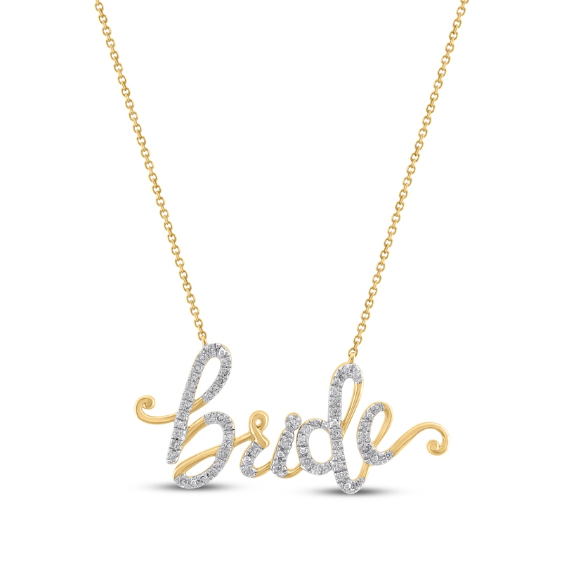 Main Image 1 of Diamond &quot;Bride&quot; Cursive Necklace 1/5 ct tw 10K Yellow Gold 18&quot;