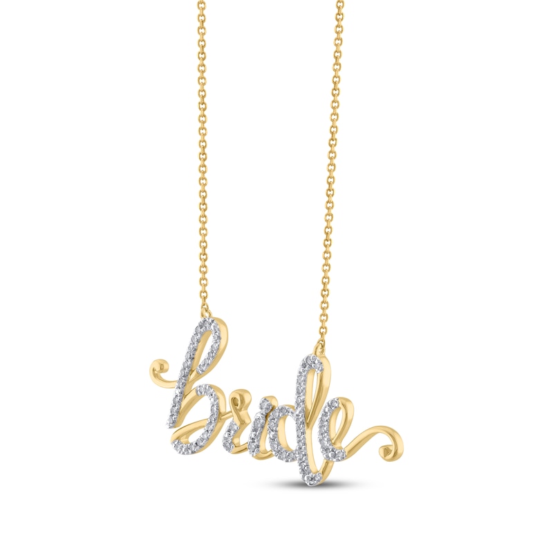 Main Image 2 of Diamond &quot;Bride&quot; Cursive Necklace 1/5 ct tw 10K Yellow Gold 18&quot;