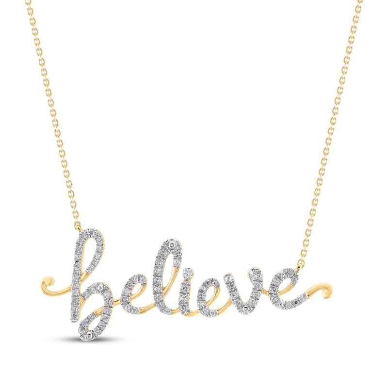 Main Image 1 of Diamond &quot;Believe&quot; Cursive Necklace 1/4 ct tw 10K Yellow Gold 18&quot;